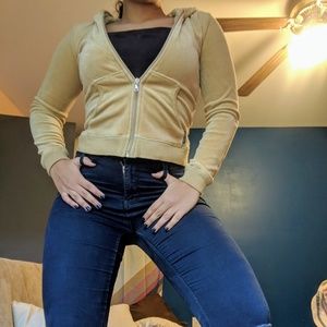 STEVE MADDEN Velvet Beige Hoodie Zip up Jacket | S